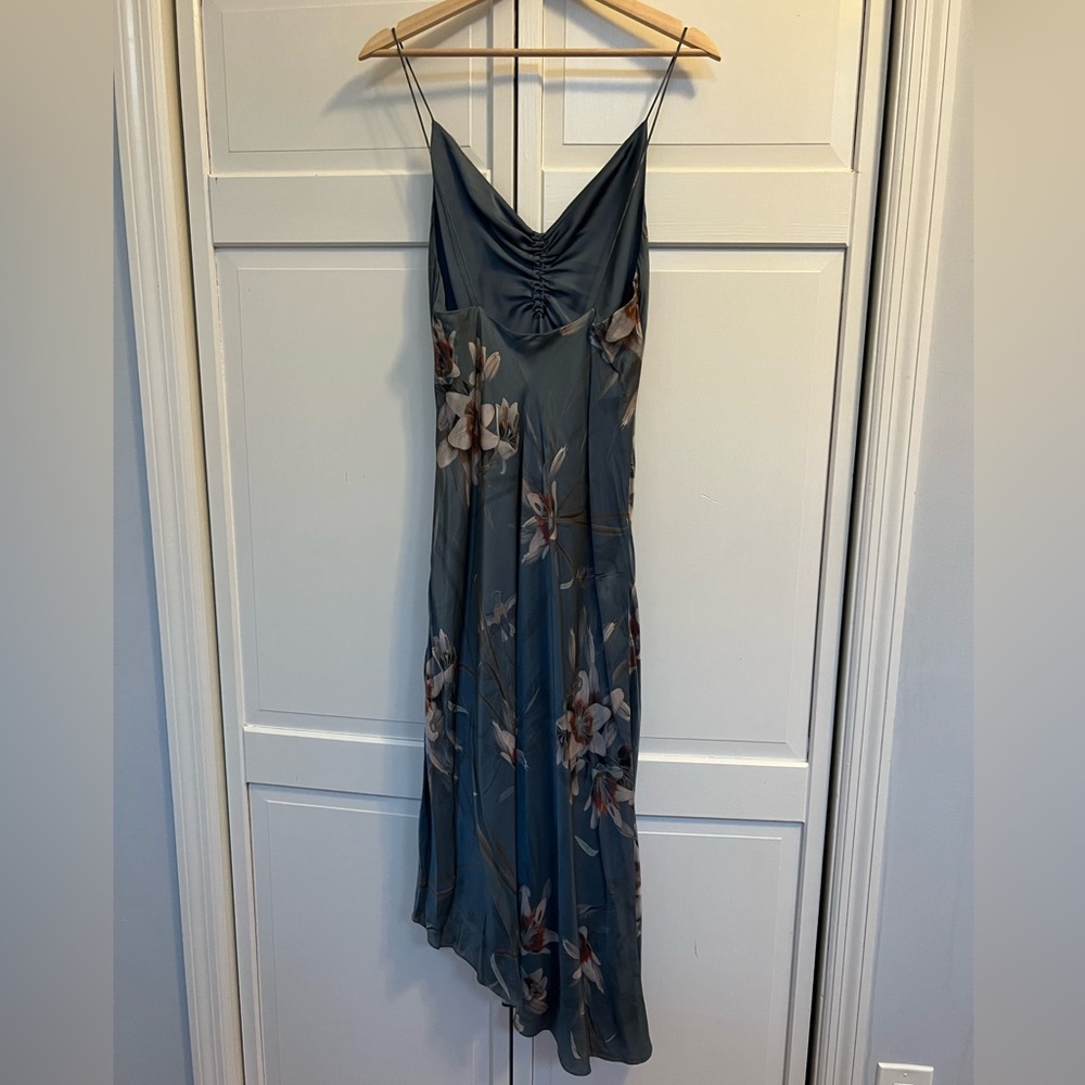 All Saints Slate Blue Floral Twist-Front Slip Midi Dress - Picture 6 of 6